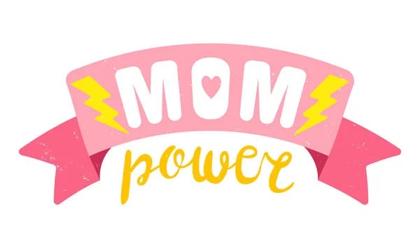 Векторный Винтажный Логотип Розовой Лентой День Матери Ретро Эмблема Мамы — стоковый вектор