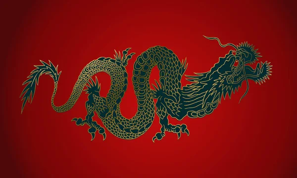 Vector Ilustración Dragón Oro Chino Dorado Asiático Dragón Rojo Fondo — Archivo Imágenes Vectoriales