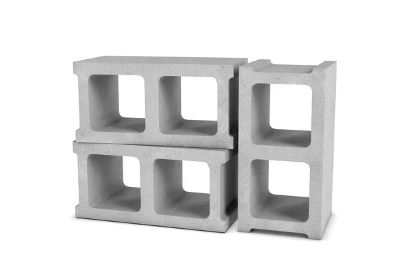 Weergave van drie cinder blocks geïsoleerd op witte achtergrond — Stockfoto