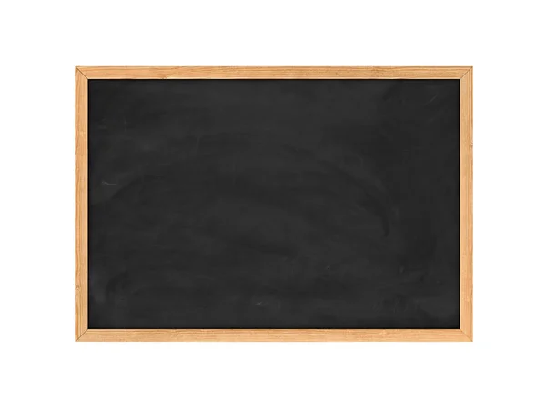 新黑色的黑板，孤立的白色背景上的木制框架中的呈现. — 图库照片
