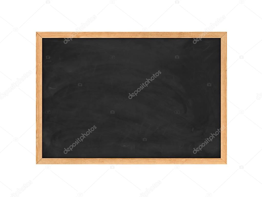 Rendering of new black chalkboard in the wooden frame isolated on white background.