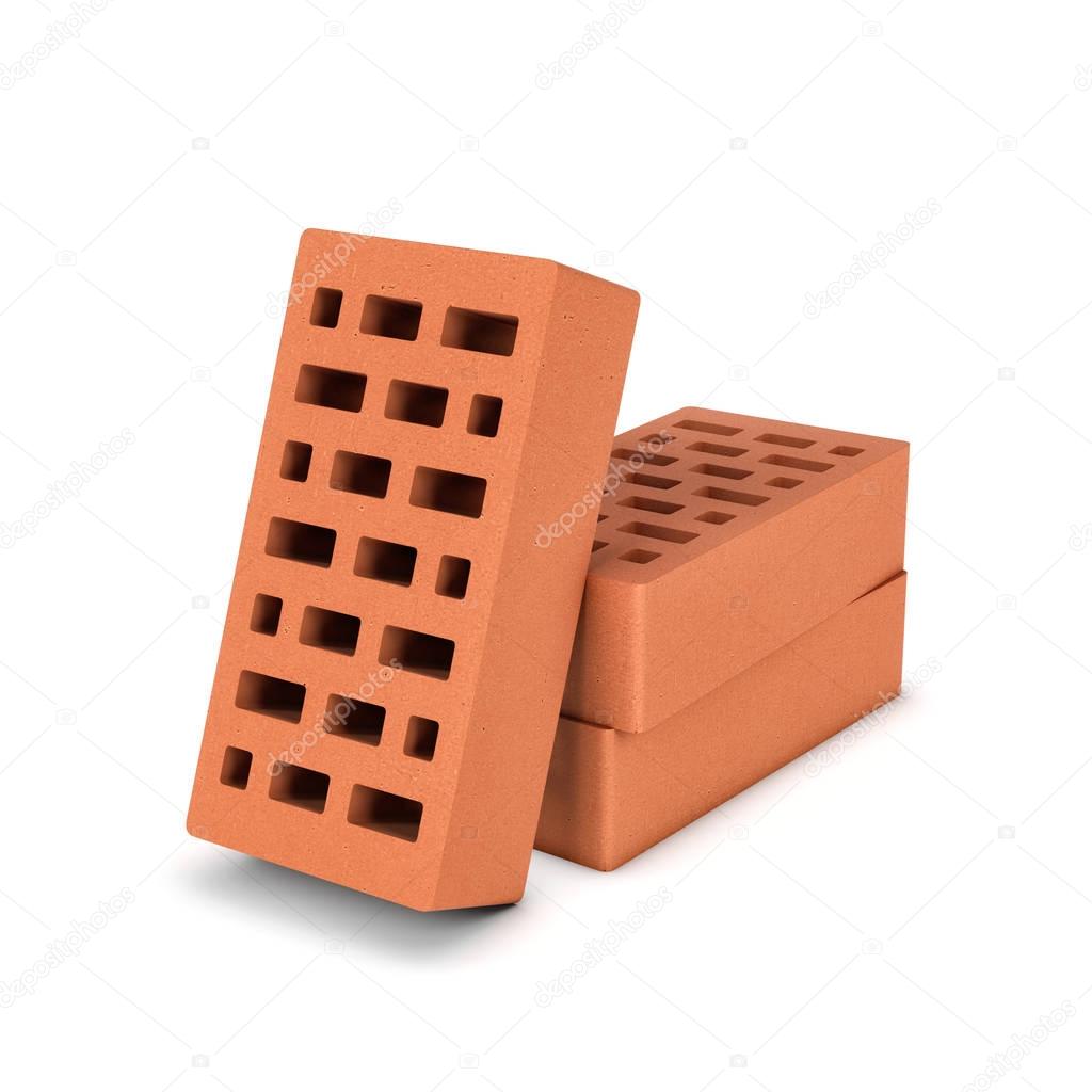 Rendering of three face bricks isolated on a white background
