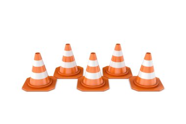 Render turuncu ve beyaz çizgili trafik koni