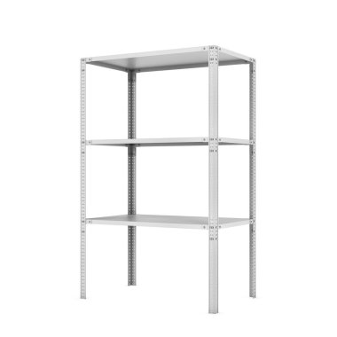 Üç raf ile metal raf render, beyaz bir arka plan üzerinde izole