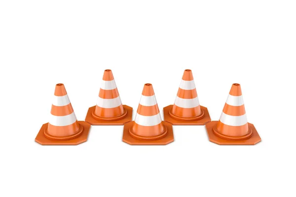 Render turuncu ve beyaz çizgili trafik koni — Stok fotoğraf