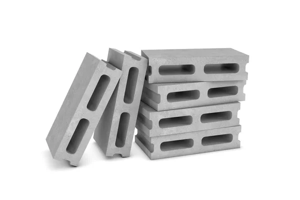 Representación de seis bloques de cemento aislados sobre el fondo blanco — Foto de Stock