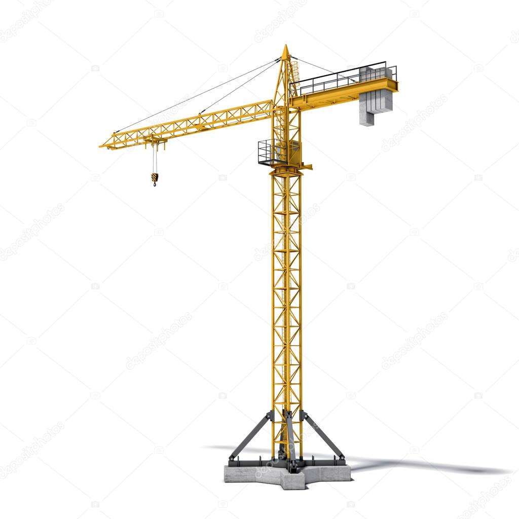 Rendering of yellow construction crane isolated on the white background