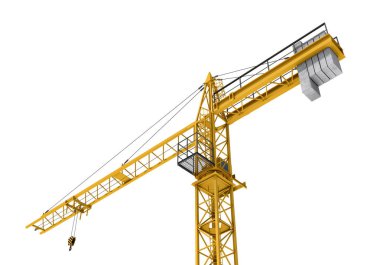 Beyaz arka plan üzerinde izole sarı inşaat vinç render.
