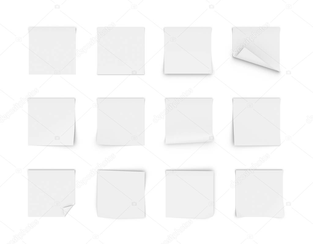 Rendering of twelve blank white stickers