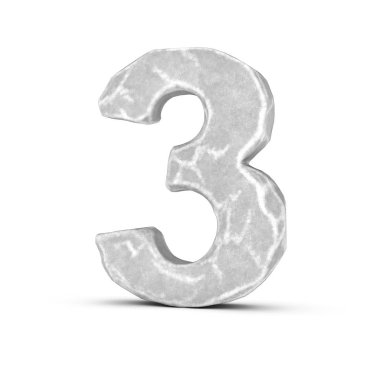 Taş sayısı 3 beyaz arka plan üzerinde izole render.