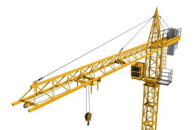 Beyaz arka plan üzerinde izole sarı inşaat vinç render.