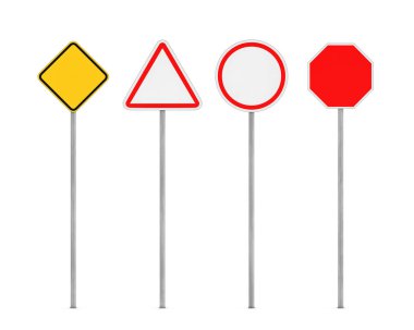 Beyaz arka plan üzerinde izole dört boş yol işaretleri oluşturma.