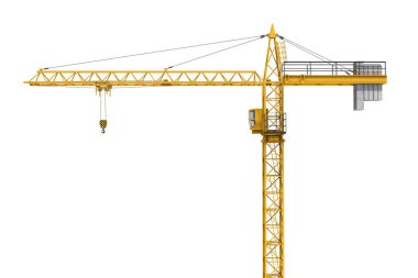 Beyaz arka plan üzerinde izole sarı inşaat vinç render.