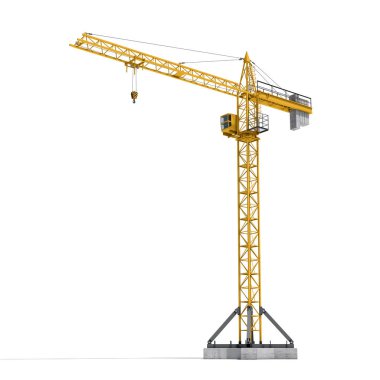 Rendering of yellow tower crane full-height isolated on the white background. clipart