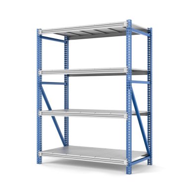 Dört raflar ile metal raf render, beyaz bir arka plan üzerinde izole