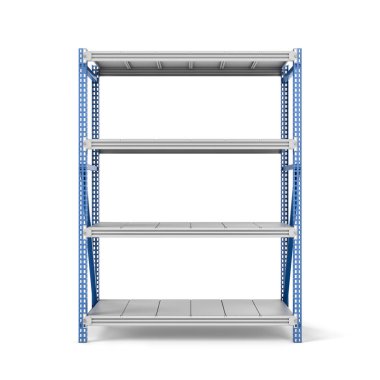 Rendering of metal rack with four shelves, isolated on a white background clipart