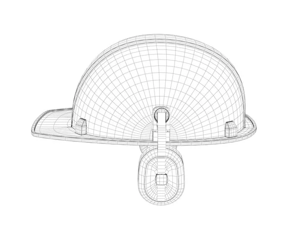 Wireframe 3d μοντέλο ασφάλειας κράνος με ακουστικά που απομονώνονται σε λευκό φόντο. — Φωτογραφία Αρχείου