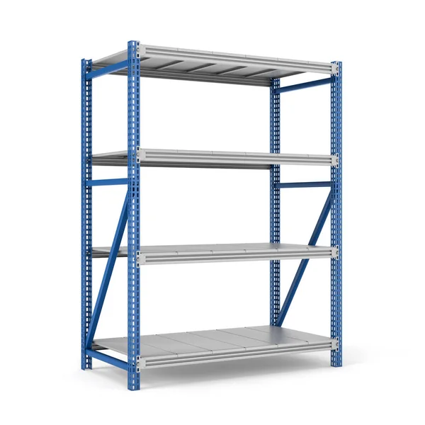 Rendering of four-storey steel storage rack isolated on the white background. — Stock Photo, Image