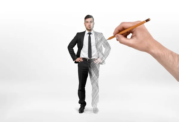 Businessman having the left half real man and the right picture that is drawing by hand — Stock Photo, Image