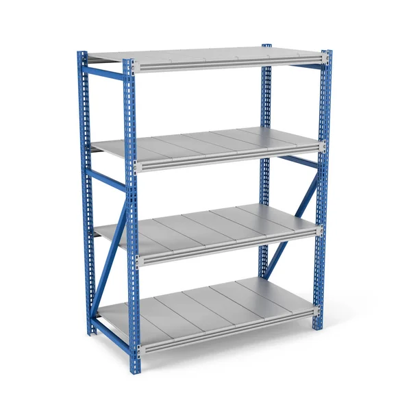 Representación de estante metálico con cuatro estantes, aislado sobre fondo blanco —  Fotos de Stock