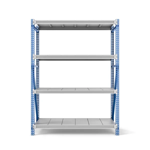 Rendering of metal rack with four shelves, isolated on a white background — Stock Photo, Image