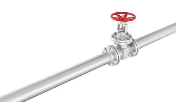 Representación de válvula de metal en tubo curvo, fondo blanco aislado . —  Fotos de Stock