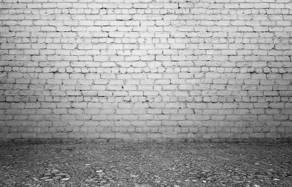 Representación de interior con antigua pared de ladrillo blanco y suelo — Foto de Stock