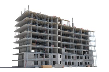 Bina inşaat iskele ile render ve farklı donanımları.