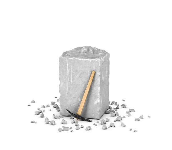 灰色の岩の大きな長方形のブロック チップ、白い背景で隔離のピックをレンダリング. — ストック写真
