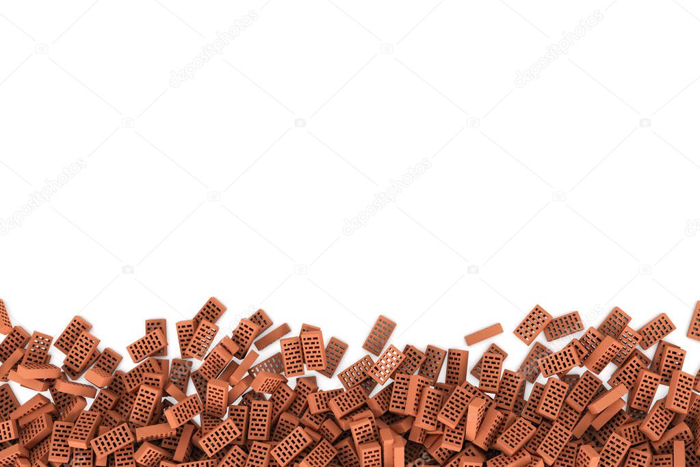 Rendering frame made of red bricks lying at the bottom on white background.