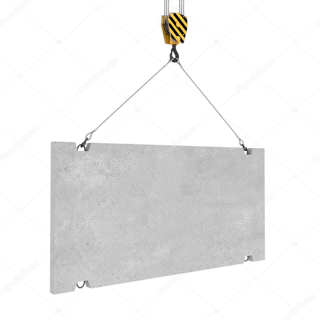 Rendering of concrete slab hanging on hook with two ropes