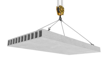 Dört halatlar ile kanca asılı beton levha işleme