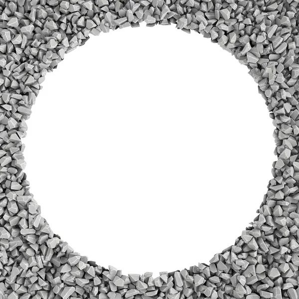 Rendering round frame made of stones lying at the edges with white empty space in the middle. — Stock Photo, Image