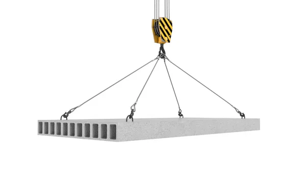 Renderização de laje de concreto pendurado no gancho com quatro cordas — Fotografia de Stock