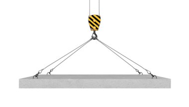 Beyaz zemin üzerine beton panel kaldırma vinç kanca render
