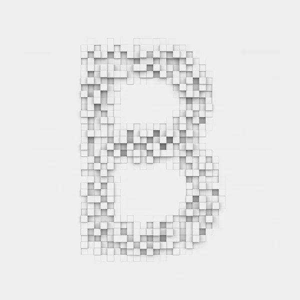 Renderização grande letra B composta de azulejos quadrados irregulares brancos — Fotografia de Stock