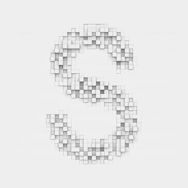 Renderização grande letra S composta de azulejos quadrados irregulares brancos — Fotografia de Stock