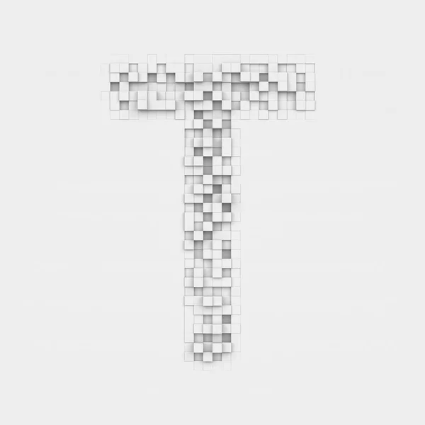 Rendering large letter T made up of white square uneven tiles — Stock Photo, Image