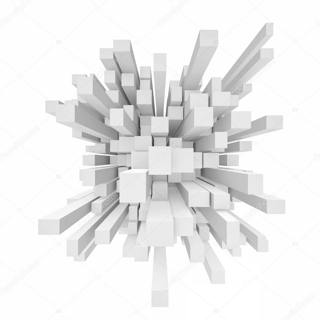 Rendering of abstract cube mosaic in perspective on white background.