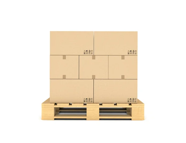 Створення декількох картонних коробок, встановлених рівномірно на двопалубному піддоні — стокове фото