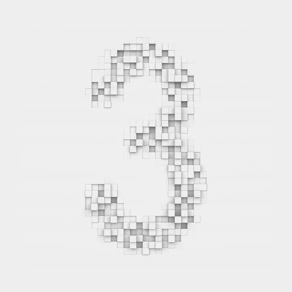 Nummer 3, opgebouwd uit witte vierkant ongelijke tegels renderen — Stockfoto
