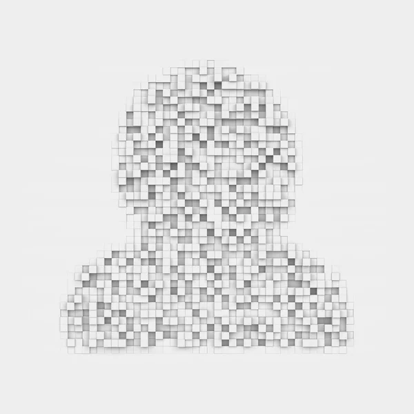 Renderizando ícone de usuário branco composto de muitos blocos irregulares quadrados . — Fotografia de Stock
