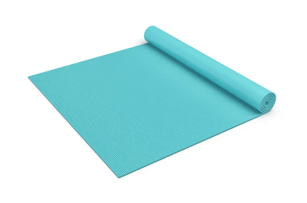 Rendu de tapis de yoga bleu demi roulé isolé sur fond blanc . — Photo