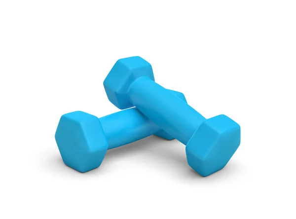 Rendering pair of blue light weight dumbbells isolated on white background. — Stock Photo, Image