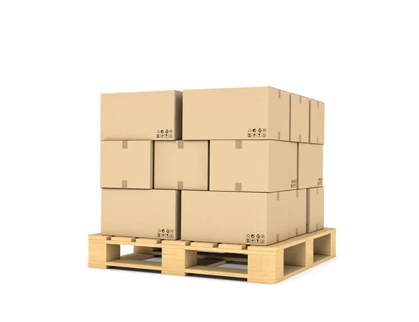 Renderização de várias caixas empilhadas uniformemente em uma palete de dois andares — Fotografia de Stock