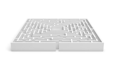 3d rendering of a white square maze on white background clipart