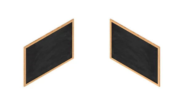 3D-Darstellung einer gerahmten schwarzen Tafel in doppelseitiger isometrischer Ansicht. — Stockfoto