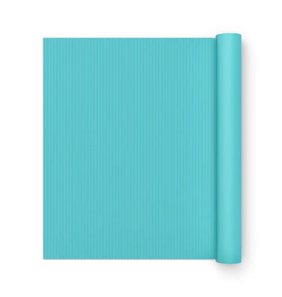 Renderização de tapete de ioga azul meio laminado isolado no fundo branco . — Fotografia de Stock