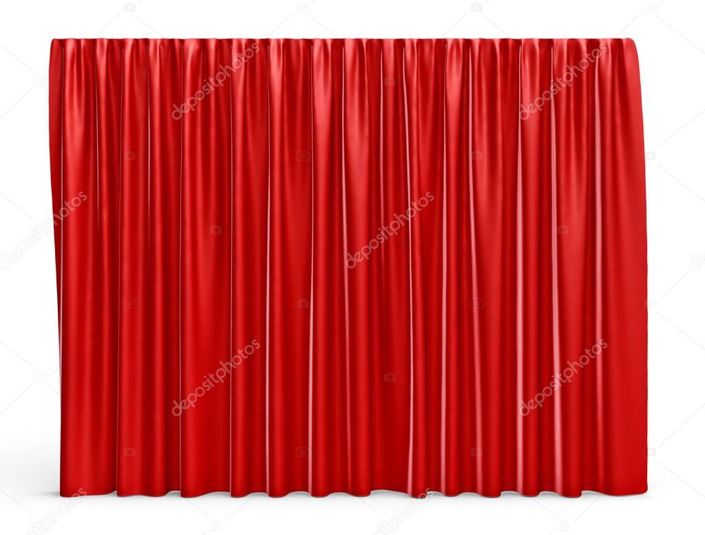 3d rendering of a red satin clothes is making a large curtain isolated on white background