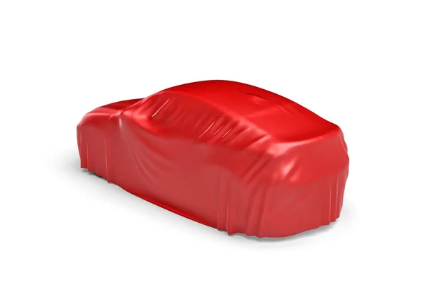 붉은 옷감으로 덮여 자동차의 3d 렌더링 — 스톡 사진